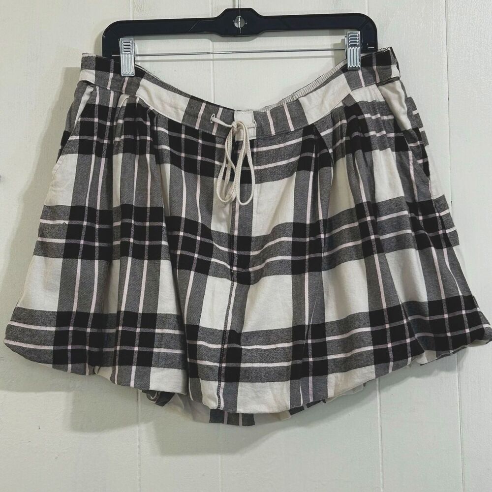 Aerie Brown Plaid Bubble Skirt Size XL Elastic Waist With Pockets Soft Casual